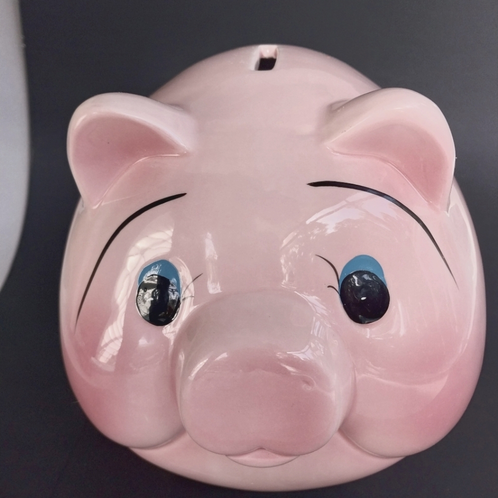 Pink Piggy Bank Vintage MCM Large Pig Pottery Coin Bank